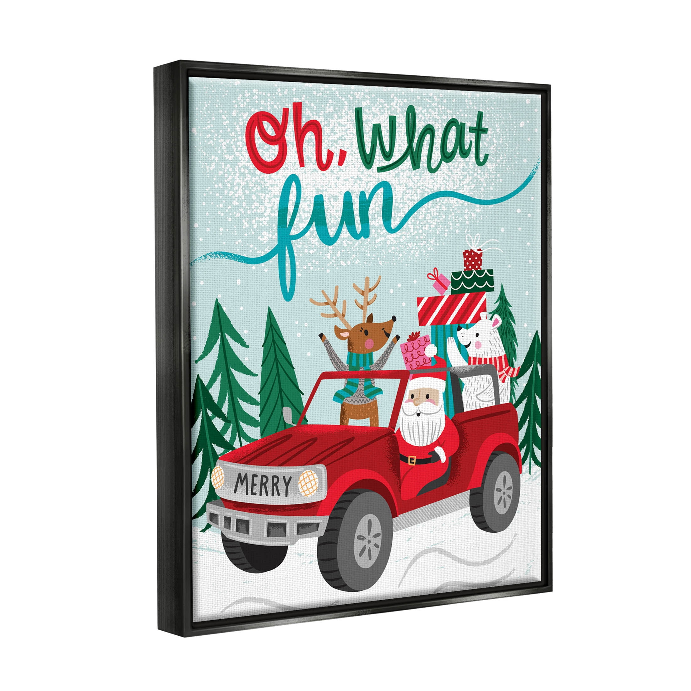 Oh What Fun Santa Driving Gifts Holiday Graphic Art Jet Black Framed Art Print Wall Art