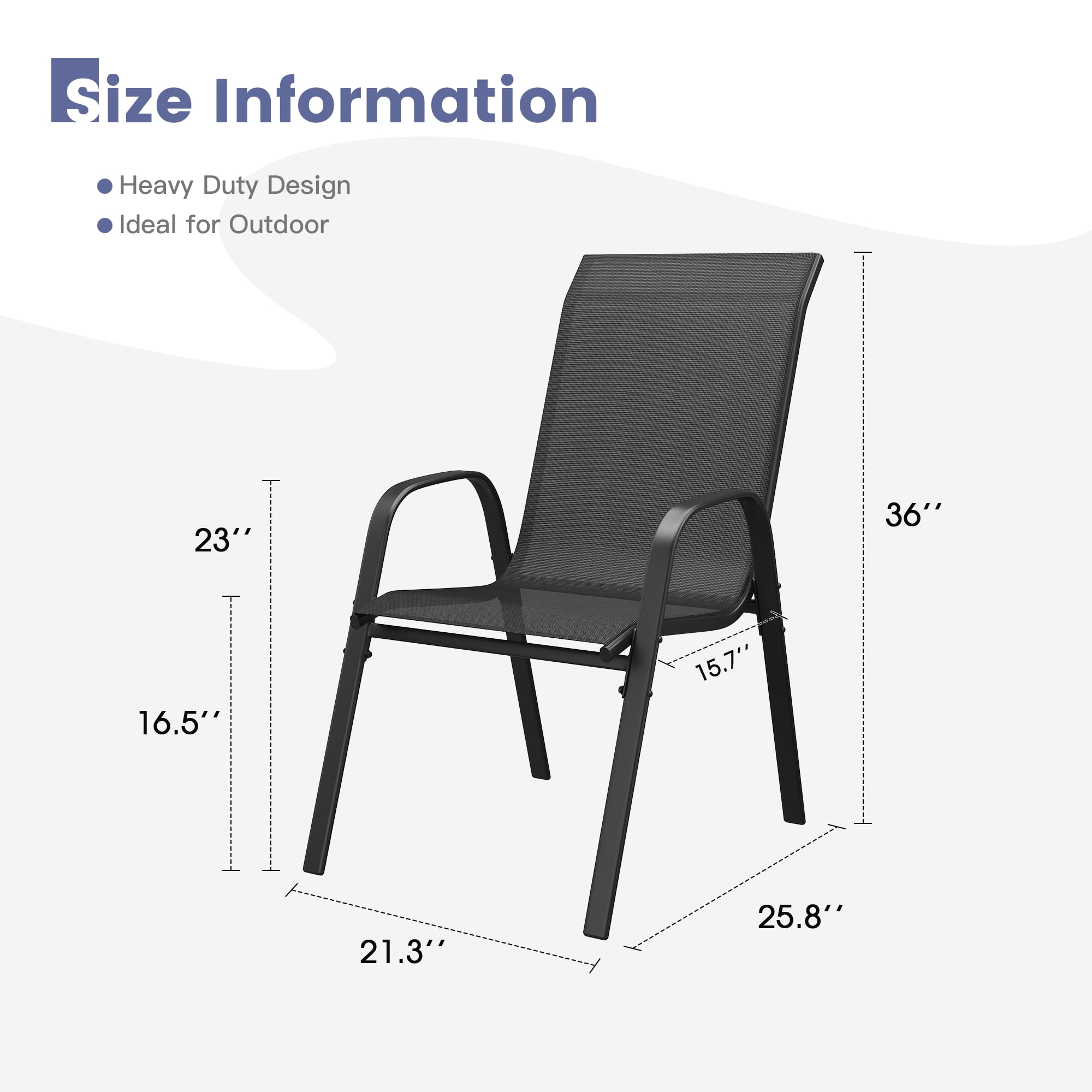 Vicllax Stackable Patio Dining Chairs Set of 4 , Modern Textilene Outdoor Chairs with Metal Frame for Garden, Backyard, Poolside,Black