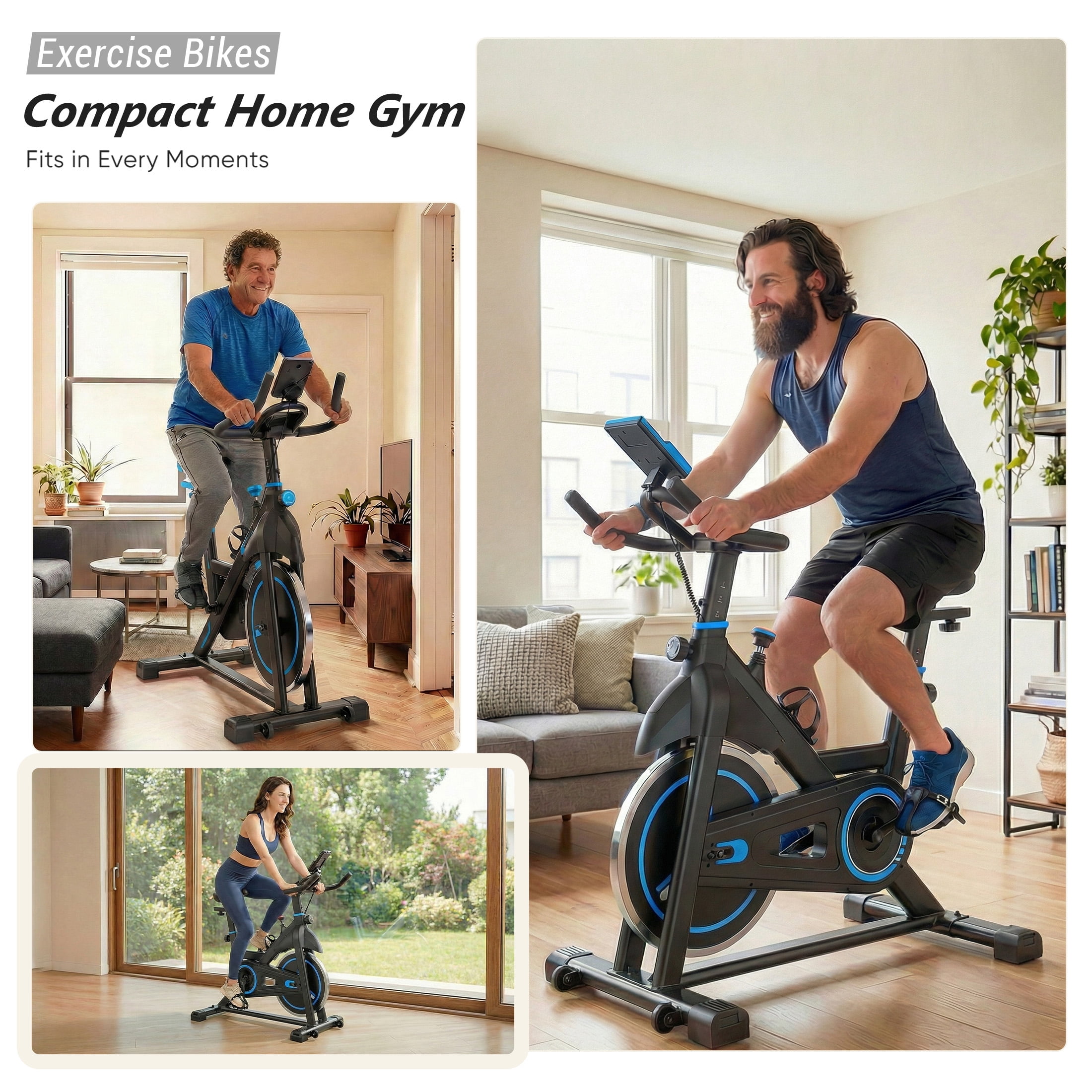 EDX Exercise Bike with LCD Monitor & Infinite Resistance, Adjustable Seat & Handlebar, Bluetooth App Compatible Indoor Cycling Bike for Home Gym, 300 lb Capacity, Blue