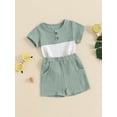 thumbnail image 3 of Musuos Toddler Boys Casual Summer Outfits 3 6 12 18 24M 3 T Patchwork Buttons Short Sleeve T-Shirts with Elastic Waist Shorts 2Pcs Clothes Set, 3 of 9