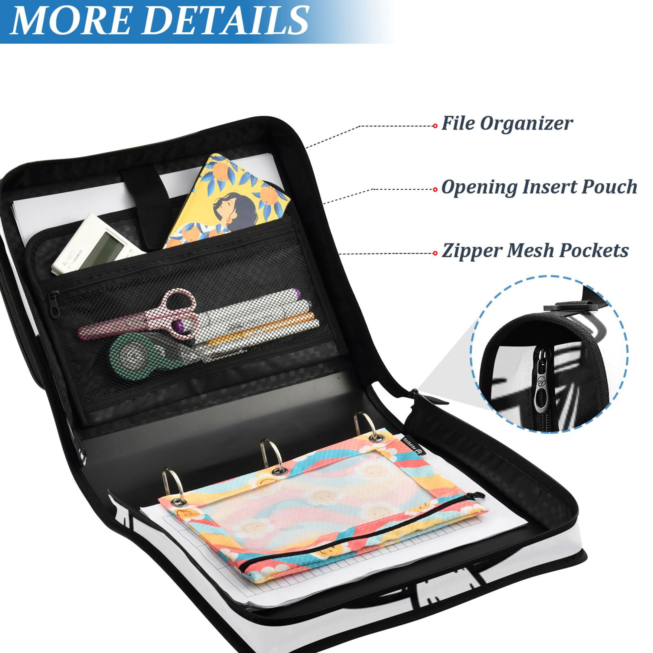 ALAZA Zipper Binder Black Mushrooms 3 Ring Trapper Keeper File Folder Organizer Bag