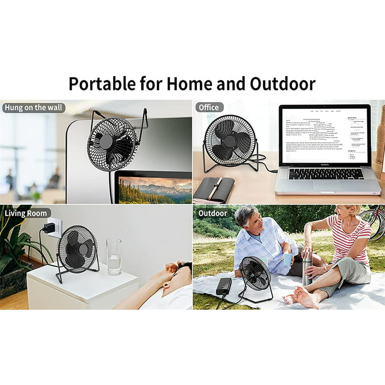 Bexikou 4-inch mini metal fan USB Desk Fan Small Personal Air Circulator  Fan Portable Electric Table Desktop Fan Rechargeable Travel Fans for  Camping