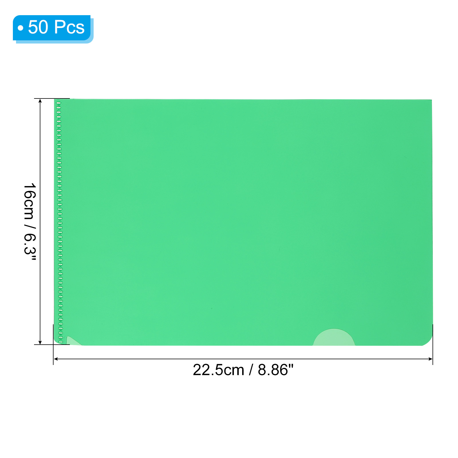 Uxcell L Type Folders 50 Pack A5 Plastic File Project Pockets Clear Paper Document Jacket Sleeves Green