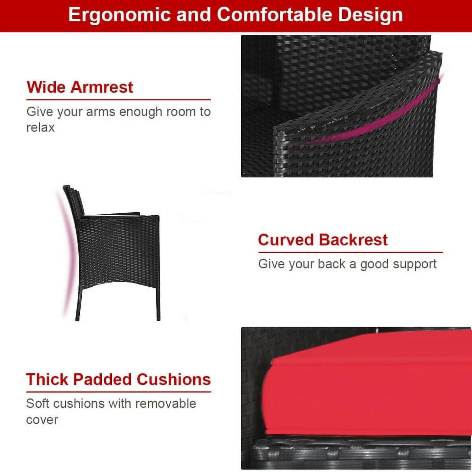 Aimee Lii Modern Patio Conversation Set with Built-in Coffee Table and Cushions, Balcony Chair, B-Red