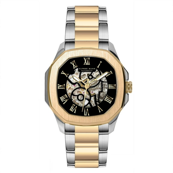 Alfred Sung Men's Automatic VII Gold Two-Tone Skeleton Dial Link Watch