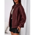 thumbnail image 3 of Abrigo PRETTYGARDEN Chaqueta Bomber de Cuero Sintético Vino Tinto L, 3 of 8