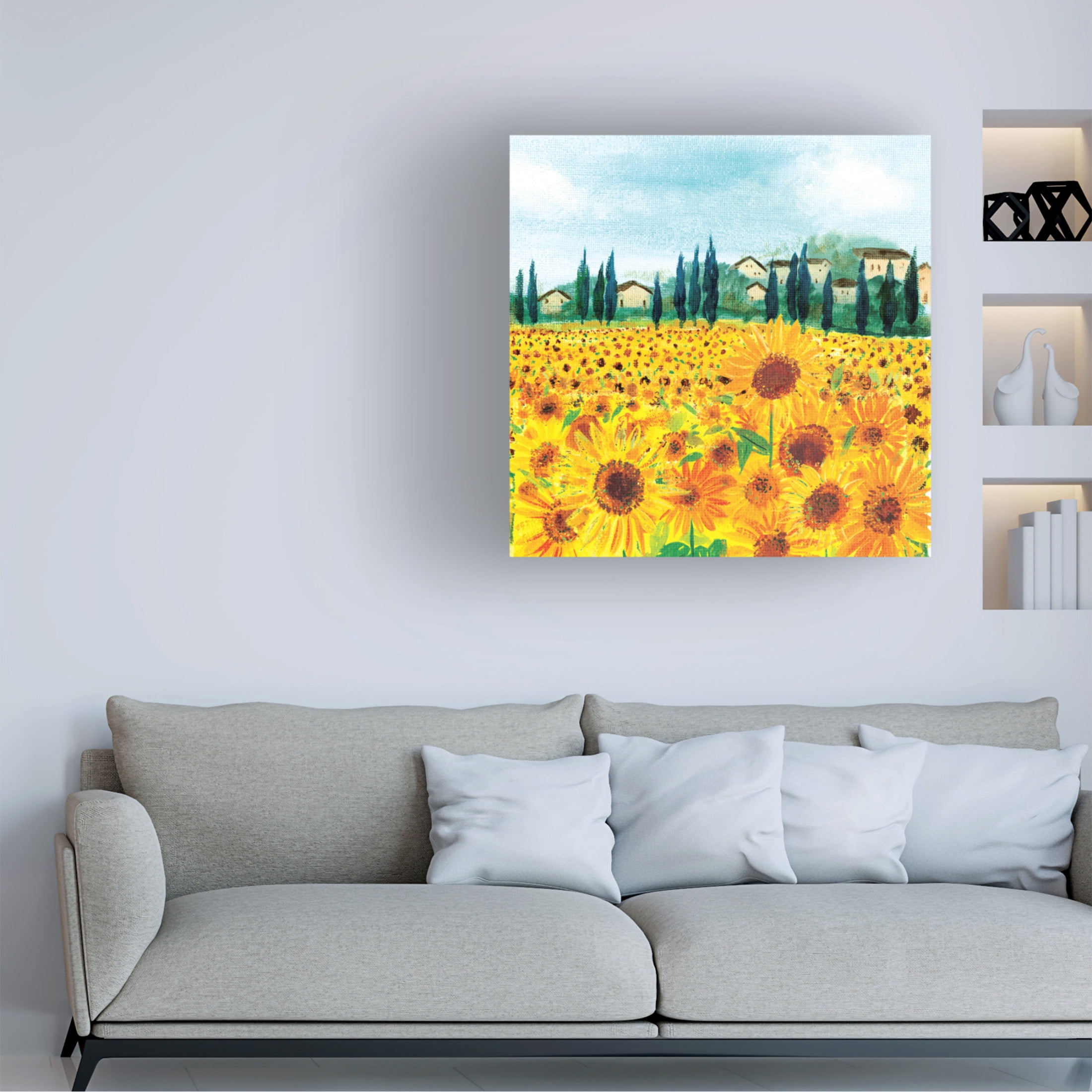 Canvas Wall Art - Paper Dove Co Ltd 'Sunflowers in Provence' Wall Art for Living Room, Bedroom, or Office Décor by Trademark Fine Art - 14 x 14 Inches