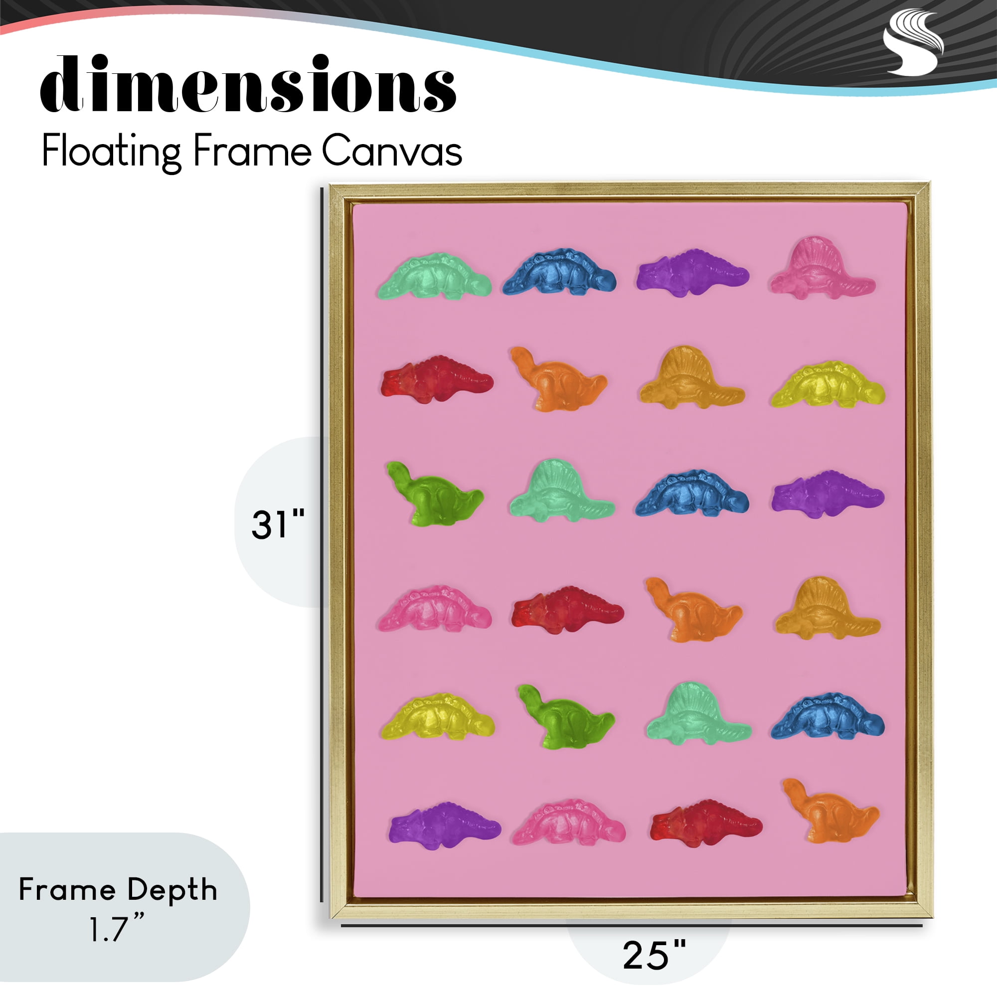 Stupell Industries Dinosaur Gummies on Pink Gold Framed Floater Canvas Wall Art, design by LISH Creative