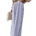 thumbnail image 3 of Women Casual Drawstring Elastic Waist Striped Wide Leg Pants with Pockets Blue M, 3 of 6