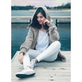 thumbnail image 3 of Femmes Manches Longues Solide Molleton Flou Ouvert devant Cardigans Veste Manteaux Outwear avec Poche, Gris, 3 of 6