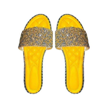 

Difumos Womens Rhinestone Glitter Slide Slip On Fashion Sandal Slippers