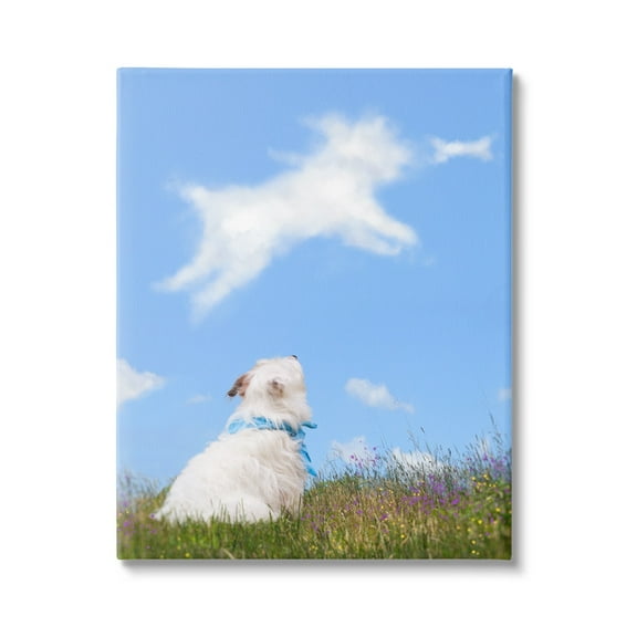 Stupell Industries White Dog Watching Shaped Clouds Chasing Bone Graphic Art Gallery Wrapped Canvas Print Wall Art, Design by Michael Quackenbush