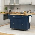 thumbnail image 5 of CoSoTower Îlot de Cuisine avec Rangement, Îlot de Cuisine Roulant avec Rallonge Rabattable, Dessus en Bois de Caoutchouc et Tablettes Ajustables, Bleu Marine, 5 of 5