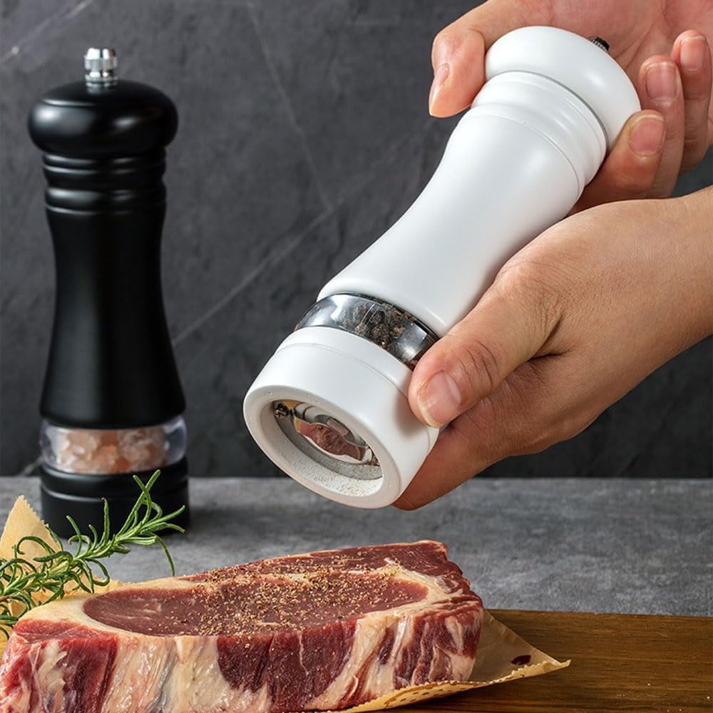 Pepper Grinder, Wood Salt and Pepper Grinder Mills Sets, Classic Manual Salt Grinder Refillable Pepper Mill Sets with Acrylic Visible Window Adjustable Ceramic Grinding Rotor 6.7inch 2 Pack