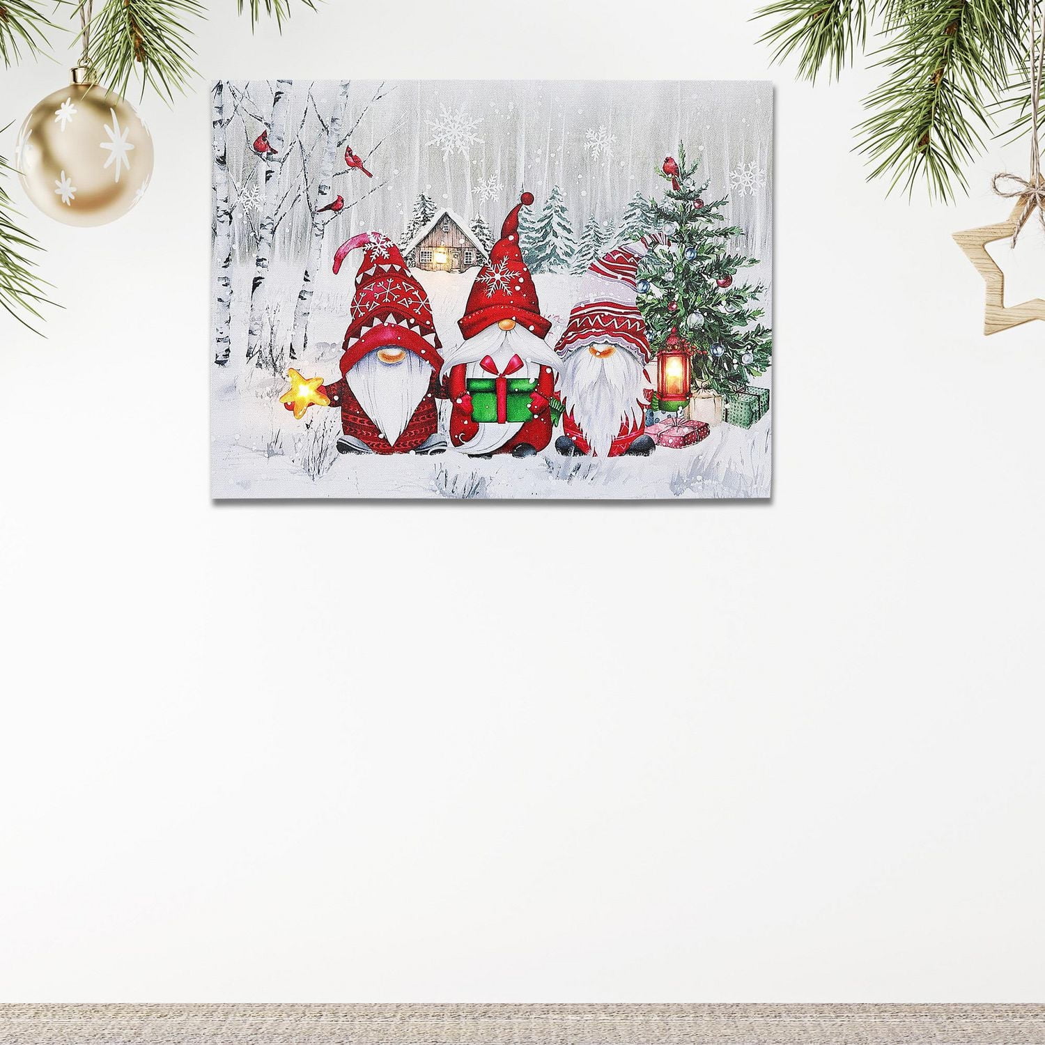 Christmas Led Canvas Wall Art Triple Gnome 12X16