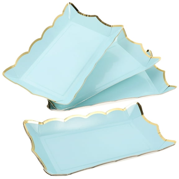HAMPPLIES 4Pcs Blue Paper Serving Platters for Event Organizers 11.4x6.3x1.2in