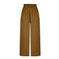 thumbnail image 5 of YYDGH Women's Plus Size Wide Leg Pants Elastic Waist Loose Fit Casual Pants with Pockets Brown 3XL, 5 of 6
