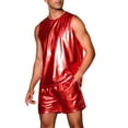 thumbnail image 4 of INSPIRE CHIC Holographic Tank Top and Shorts Set for Men's Party Disco Metallic 2 Pieces Outfits L Red, 4 of 5