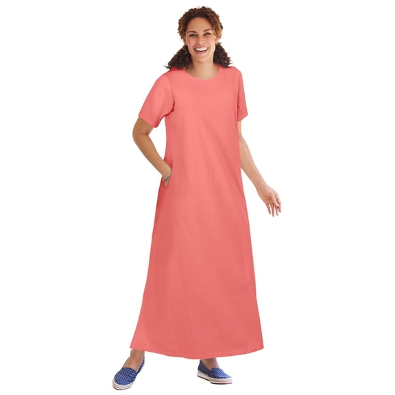 Woman Within Plus Size Perfect Short-Sleeve Scoopneck Maxi Tee Dress