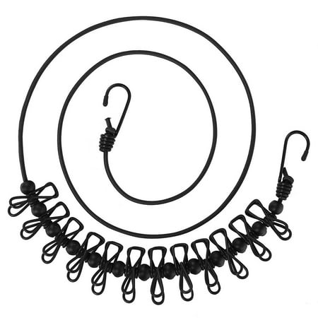 

Travel Clothesline w/ 12 Clips Anti Slip Camping Cloth Hanger Rope (Black)