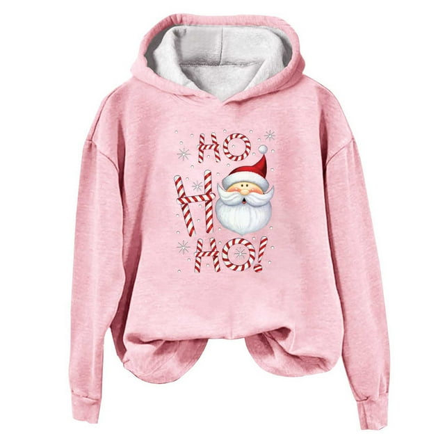 WILLBEST Sudadera Deportiva de Mujer con Capucha y Manga Larga Diseño Moderno con Estampado Navideño de Papá Noel Ligera, Ideal para Otoño Mediana