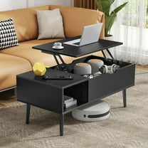 Lift Top Coffee Table with Hidden Compartment and Storage Shelf - Modern Wooden Center Table for Living Room, Small Rising Dining Table, Black