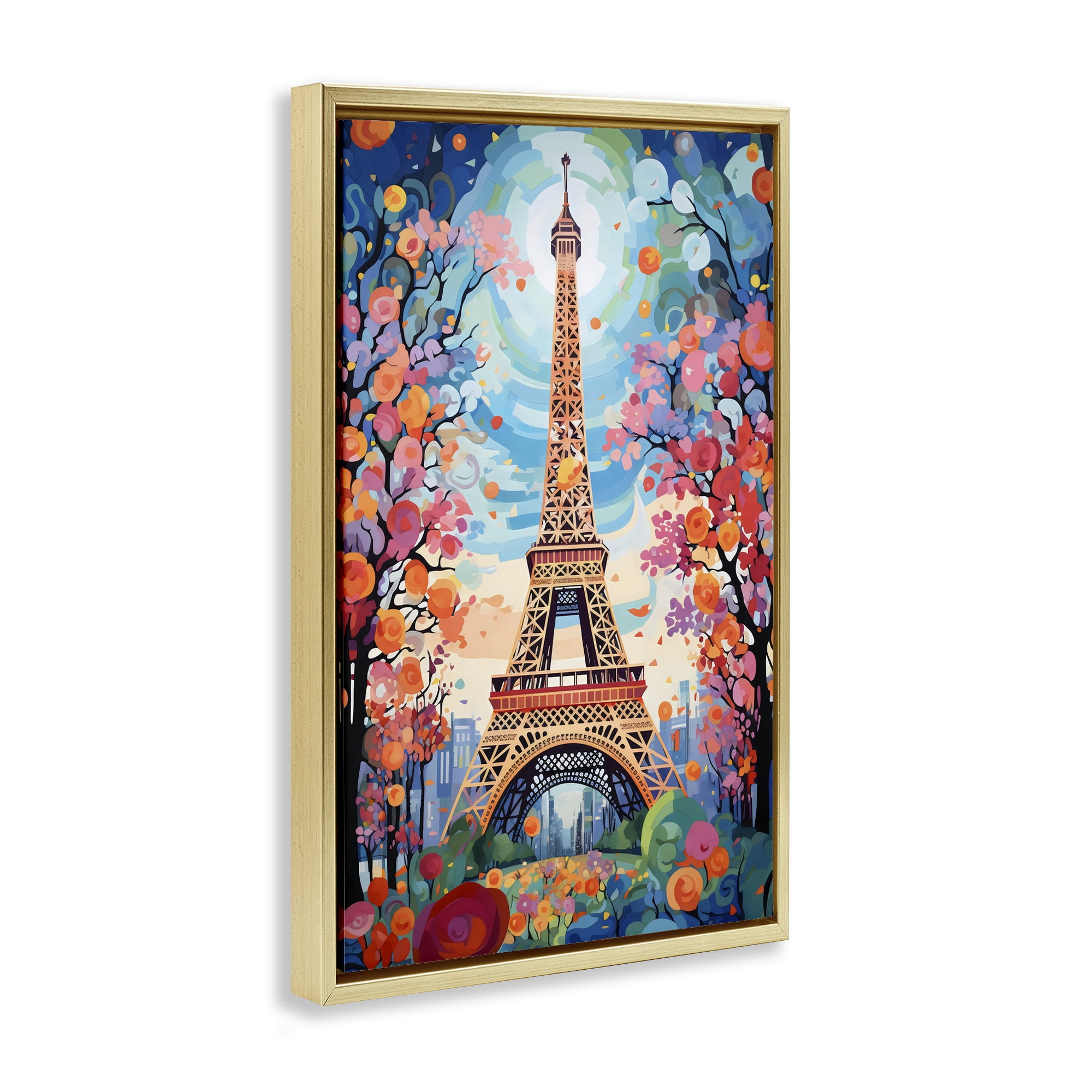 Stupell Industries Eiffel Tower Nighttime Bloom Gold Framed Floater Canvas Wall Art, design by Creative Studio