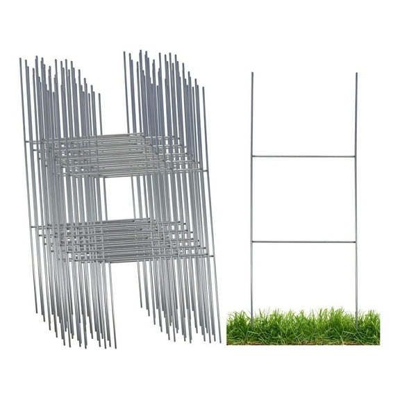 Sturdy Metal Wire Step Stake Frame for Yard Signs - 10 x 24 inch H Frame Wire Stake Sign Spikes (50 Pack)