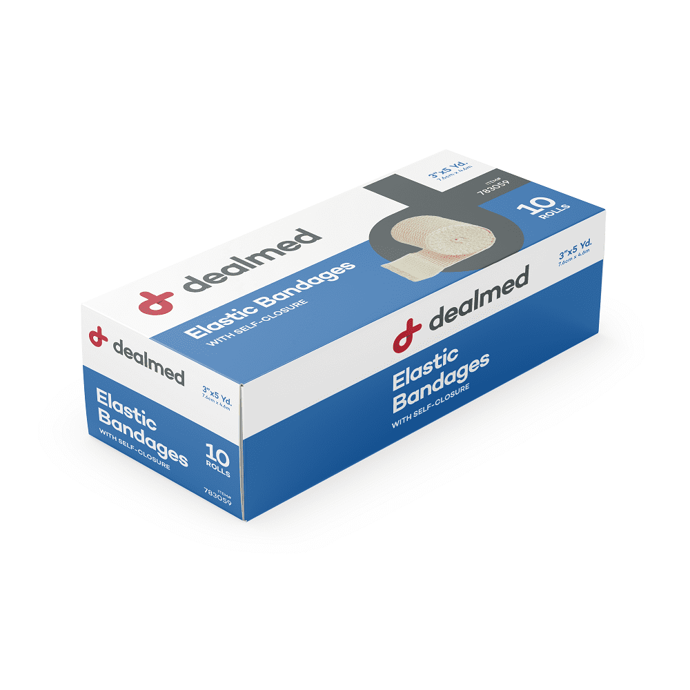 Dealmed Elastic Bandage Wrap 3" with Self Closure, Stretched Compression (50 Rolls/Case)
