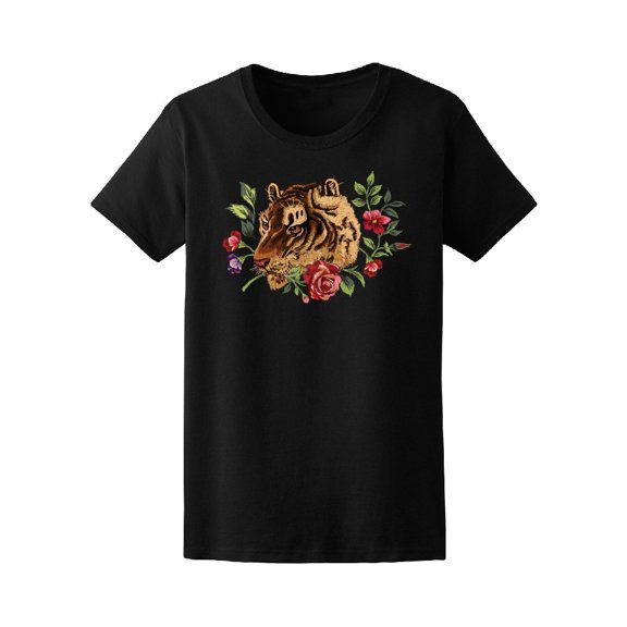 Beautiful Tiger & Flowers Around Tee Women's -Image by Shutterstock