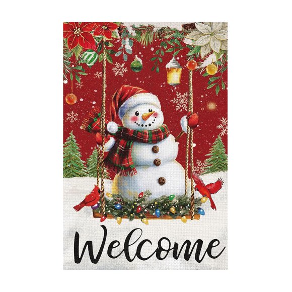 Hearth & Gear Winter Welcome Garden Fl ,Snowman 12x18 Inch Double Snowflake Xmas Holiday Seasonal Plaid Small Burlap Yard Sign,outdoor Outdoor Pennant Flags Retractable Banners And Signs Customize