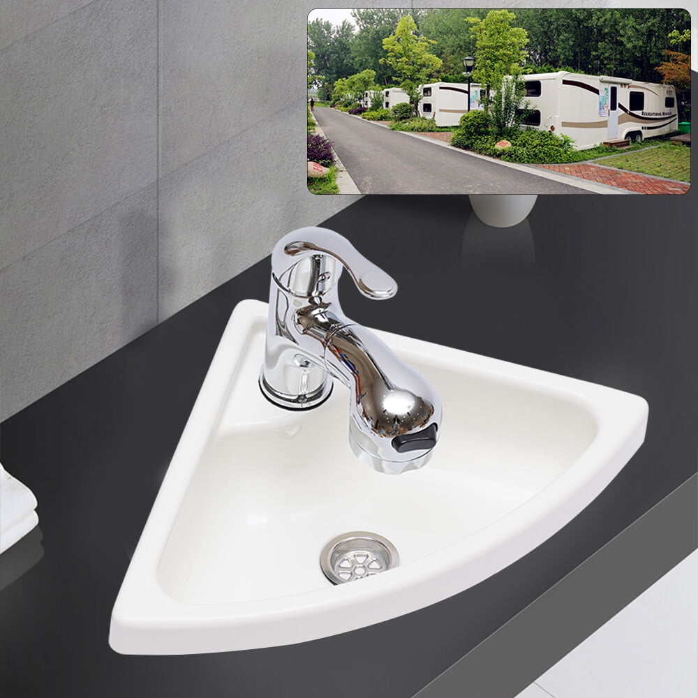 ToppiJoy Acrylic Single Bowl Sink, Triangle Wash Basin Thick Small Sink Corner for Kitchen Bathroom Lavatory (White)