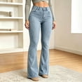 thumbnail image 6 of Miqool Women's High Waisted Flare Jeans Bell Bottom Denim Pants Casual Trousers with Pockets & Button Fly, 6 of 9