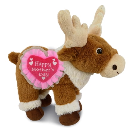 DolliBu Happy Mother s Day Super Soft Plush Standing Reindeer - Cute Stuffed Animal Present With Pink Heart Message for Best Mommy Grandma Wife Daughter - Cute Wild Life Plush Toy Gift - 11 Inch