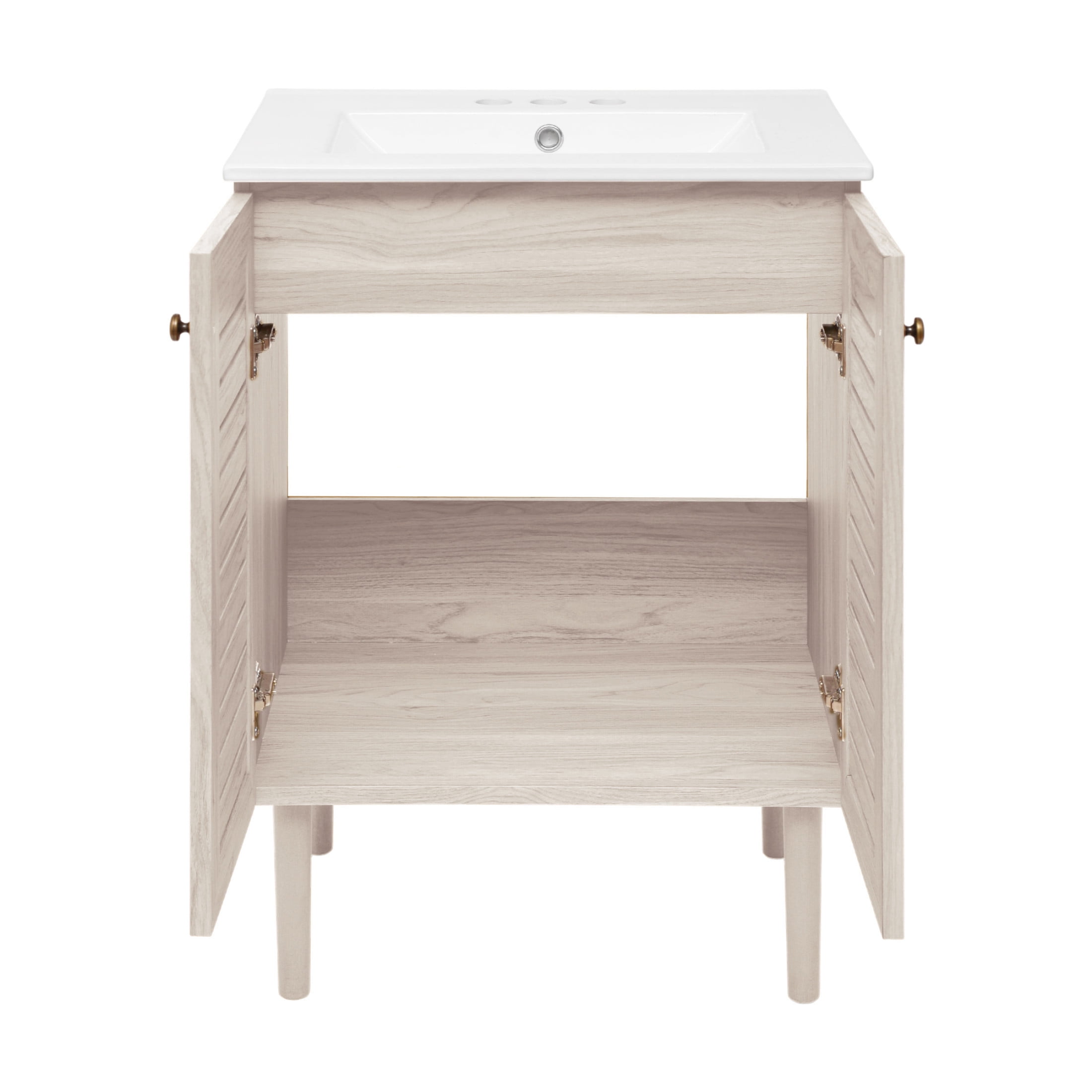 Bron 24" Freestanding Bathroom Vanity in White Oak with 3-Hole Centerset Sink Top