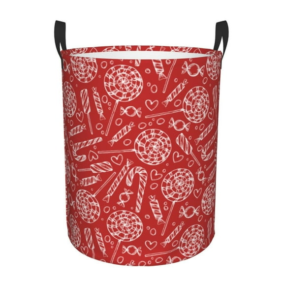 XMXT Collapsible Laundry Basket, Red Lollipop Candy Hand Drawn Polyester Waterproof Laundry Hamper, 40L