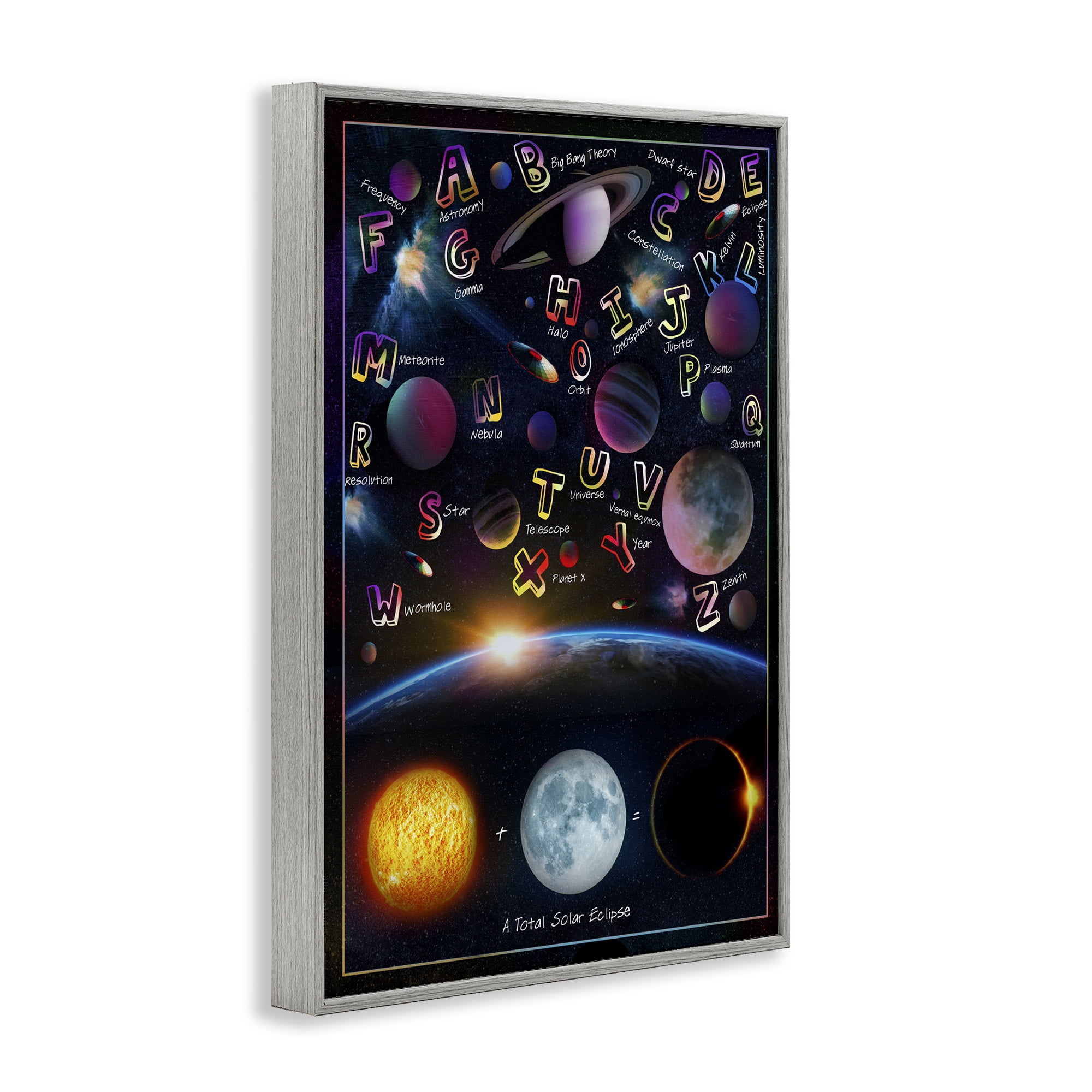 Educational Astronomy Alphabet Gray Framed Giclee Art, design by Ali Chris