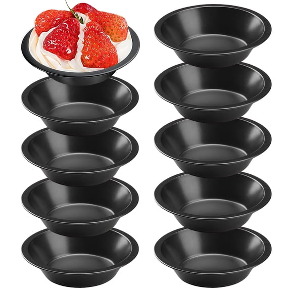 10 Pcs Mini Pie Dishes, 5" Round Tart Pans, Non-Stick Carbon Steel Baking Molds, Oven-Safe, Smooth Edges for Easy Release, Ideal for Mini Pies, Tarts, and Desserts