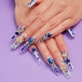 thumbnail image 3 of B126 Blue Gem Square Press on Nails | Luxury Crystal & Glitter Acrylic Fake Nails Medium Length Square False Nails for Women, Reusable Glue-on Manicure Set M, 3 of 7