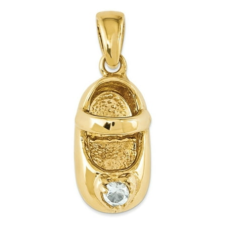 Single Baby Shoe Charm - 14 Yellow Gold Aquamarine Stone Baby Shoe Charm