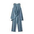 thumbnail image 7 of Women's Solid Stand Collar Sleeveless Draped Top Loose Harem Pants 2 Piece Outfit, Casual Beach Vacation Matching Set Sky Blue XL(XL), 7 of 7