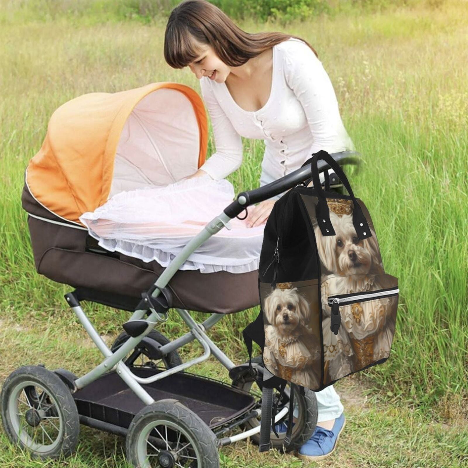 Fuzoiu Regal Dog In Royal Attire Print Diaper Bag Backpack,Baby Essentials Travel Tote,Multi function Waterproof Diaper Bag, Travel Essentials Baby Bag - Unisex