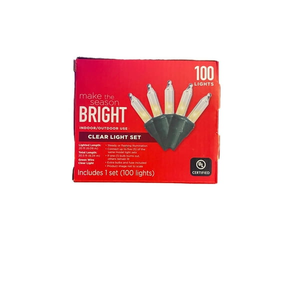 Make The Season Bright 100-count Clear Light Set 20ft Green Wire Indoor/ Outdoor