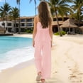 thumbnail image 5 of CCRFTGI Girls Summer Outfits Size 7 Girls Clothing Set Linen Casual Clothes Sleeveless Ruffle Cami Top and Wide-Leg Pants with Pocket 2 Piece Outfits Pink 7-8 Years, 5 of 6
