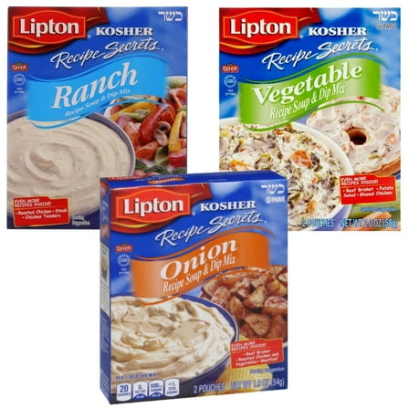 Lipton Recipe Secrets Kosher Soup & Dip Mix Variety Pack of 3 (Vegetable, Ranch, Onion)