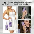 thumbnail image 6 of for iPhone 14 Pro Max Mirror Wallet Case with Card Holder, Floral Flower Print Back Flip Folio PU Leather Kickstand Shoulder Strap / Wristlet Magnetic Clasp Cover for iPhone 14 Pro Max, Purple, 6 of 11
