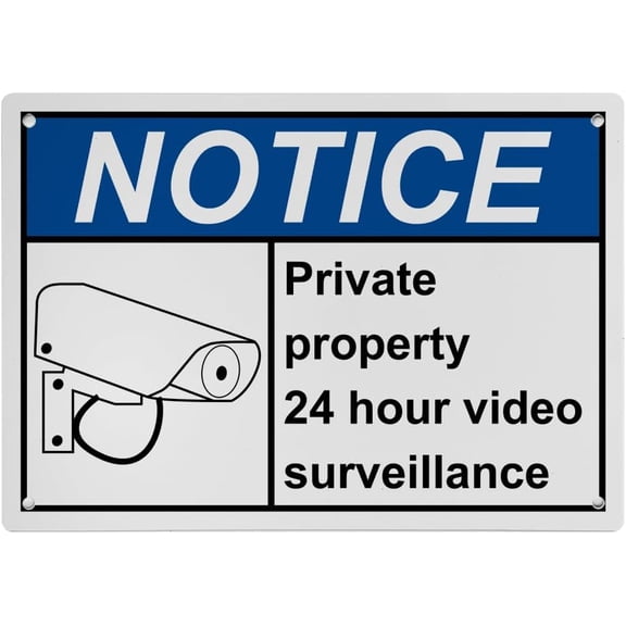Weatherproof ANSI Private Property Sign (Private property 24 hour video surveillance) 8 in" x 12 in" UV Resistant Indoor Outdoor Workplace Insdustrial Caution Danger Warning Sign