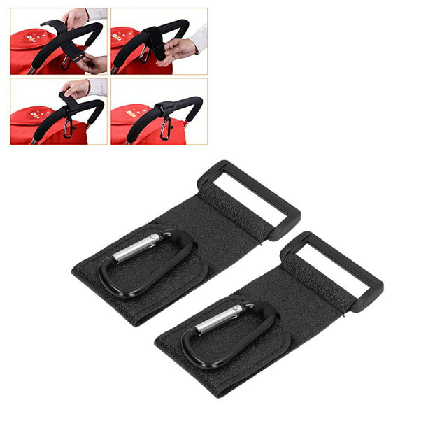 Ecomeon 2pcs Black Baby Stroller Hook Multipurpose Hands Free Leather Stroller Hook Bracket Carabiner,stroller Bag Holder,stroller Hook