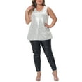 thumbnail image 2 of Agnes Orinda Women's Plus Size Tops Sleeveless Sparkle Shimmer Glitter Sequin V Neck Tank Top 1X Silver, 2 of 6