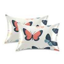 Yayeee Pillowcase Standard Size Set of 2 Satin Wrinkle Resistant Pillow Case, Beige Butterflies